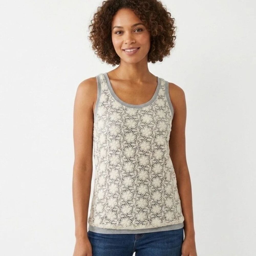 J Crew Floral Crochet Lace Tank Top Size XS Boho Chic Soft Girl Feminine Casual